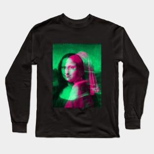 Mona Lisa with a Pearl Earring Interactive Magenta&Green Filter By Red&Blue Long Sleeve T-Shirt